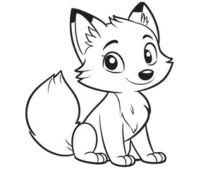 Fox cartoon character Kids colouring Page Cute Outline Drawing