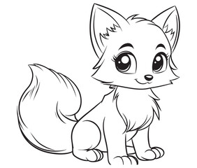 Fox cartoon character Kids colouring Page Cute Outline Drawing