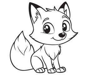 Fox cartoon character Kids colouring Page Cute Outline Drawing