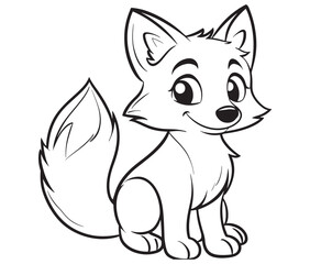 Fox cartoon character Kids colouring Page Cute Outline Drawing