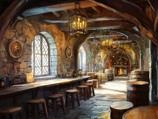Fantasy Tavern in Medieval Style Concept Art for Dungeons and Dragons