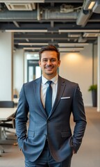 Fototapeta premium a professional in a tailored suit standing in a modern office environment