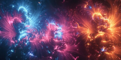 Fototapeta premium Colorful abstract fractal background featuring vivid fireworks A motion inspired multicolor texture creates a dynamic holiday atmosphere Modern fractal artwork perfect for creative graphic design