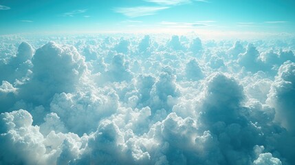 A vast expanse of fluffy white clouds against a bright blue sky.