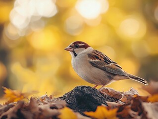 Obraz premium sparrow isolated on autumn background