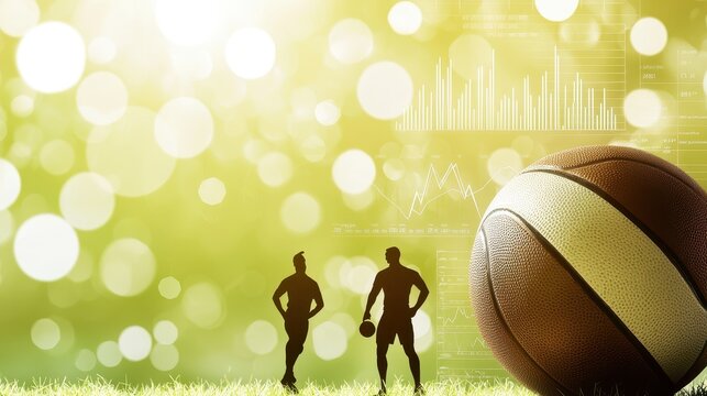 Football Player Silhouette with Grass  Bokeh  and Financial Charts