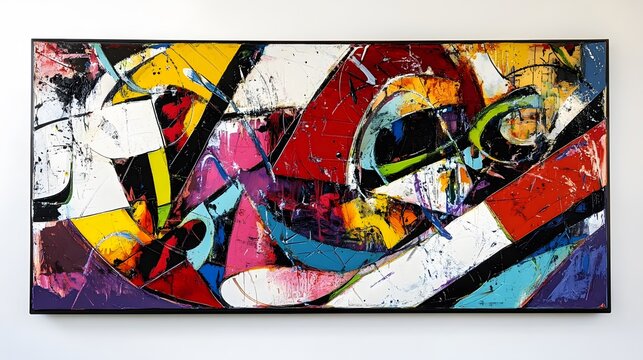 Colorful abstract piece with dynamic lines and vibrant shapes for making a bold statement in a bedroom