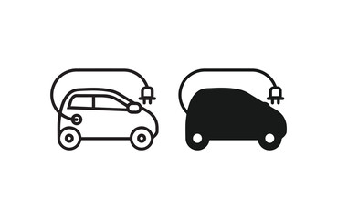 Electric vehicle icon set with plug icon symbol, EV car, Green hybrid vehicles charging point logotype, Eco friendly vehicle concept. Vector illustration, Icons collection