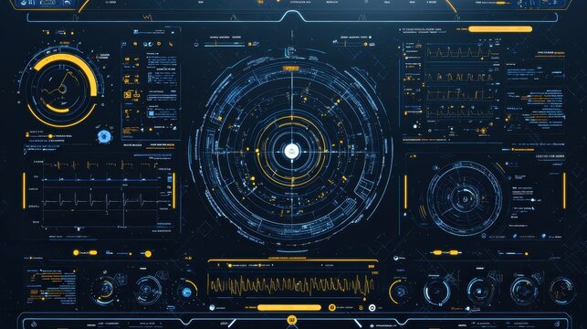 Futuristic HUD Interface with Neon Blue and Orange Graphics