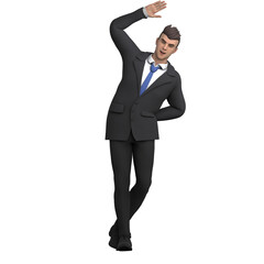 Professional Male in Legal. A male lawyer is waving with his body tilted to the side, as if giving a friendly greeting to the audience. 3D Lawyer Cartoon