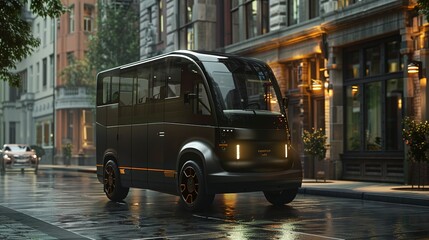 Fototapeta premium Smartphone App Guiding a Self-Driving Van: Delivering Packages to Specific Locations Within a City with GPS Tracking – The Future of Delivery