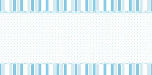 a blue and white striped with a border polka dots isolated white backgrounds for baby card, baby shower invitation, decoration event birthday, wallpaper sticker prints, printing paper, wrapping papers