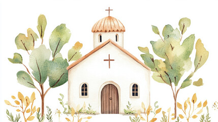Watercolor Church Illustration
