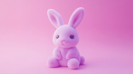 Fototapeta premium Cute bunny in felt style with a plush, fluffy texture, set against a solid color minimalist background. Featuring soft, woolly rolls and warm pinkish-purple tones, this 3D rendering captures the cozy 
