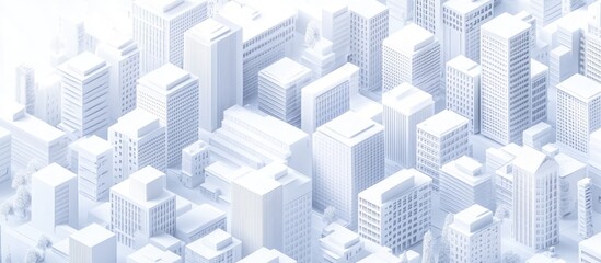 Fototapeta premium 3D illustration of a white city featuring modern urban buildings streets and skyscrapers in an isometric flat design suitable for business concepts and backgrounds