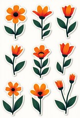 Colorful Floral Stickers: Vector Illustrations for Digital and Print 