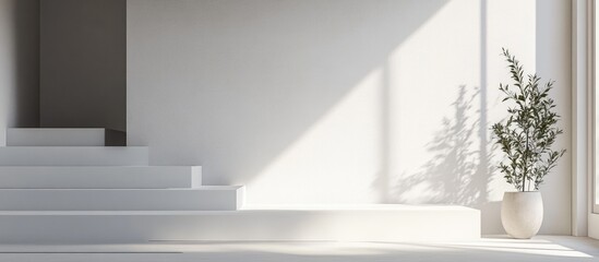 Obraz premium Minimalist white room interior rendered in 3D
