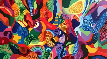 Colorful abstract design with intricate patterns and vibrant hues for creating a lively living room decor