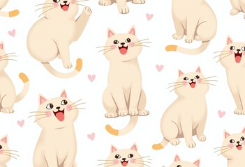 Fototapeta premium Whimsical Cat Pattern: Digital Art for Stationery and Textiles 