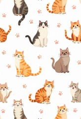 Obraz premium Cute Cat Seamless Pattern: Digital Illustration for Decor