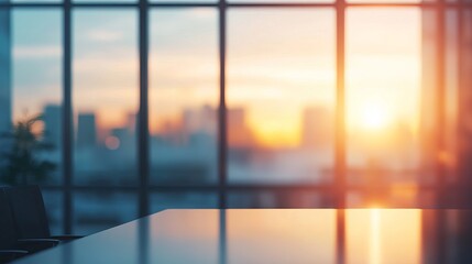 Fototapeta premium Elegant Modern Office Interior with Panoramic Windows and Soft Ambient Lighting