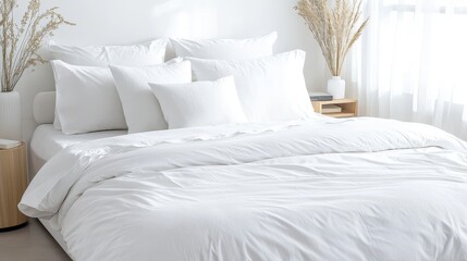 White Bedding with Pillows in a Modern Bedroom