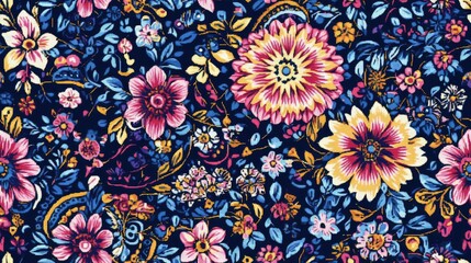 Illustration of a cross stitch ornament mandala featuring a floral texture Seamless pattern designed for continuous replication in a floral background collage