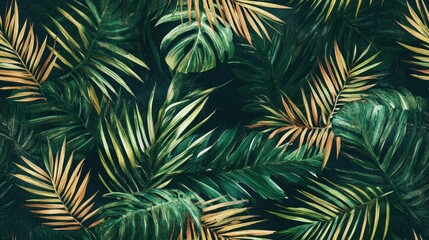 Palm Leaves Seamless Pattern Jungle Leaf Designs Abstract Foliage with Flowers Watercolor Emerald Tea Motif Vintage Tropical Print Jungle themed Invitation Card