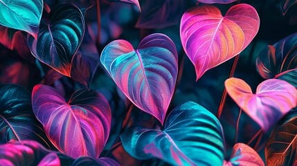 Neon tropical anthurium leaves nice poster