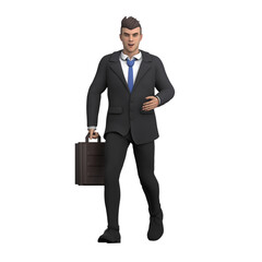 Illustrated Legal Professional. A male lawyer walks with his right hand carrying a briefcase. 3D Male Lawyer