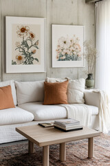 Elegant living room with comfortable sofa. Interior design