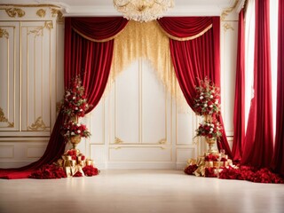 Red curtain on white background