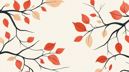 Colorful Autumn Foliage With Red Leaves On Tree Branches Seamless Pattern Background