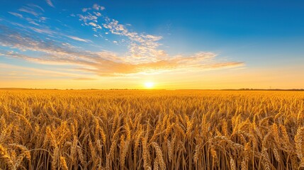Golden Wheat Field at Sunset with Dramatic Sky