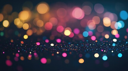 Colorful Glitter On Deep Black Background Abstract Festive Bokeh Celebration Theme