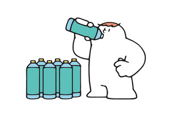 沢山のペットボトル飲料を飲むヒト