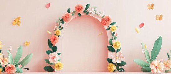 3D Design Featuring Flowers Decorating A Traditional Arch