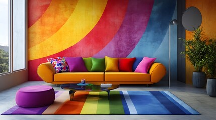 Colorful abstract design with bold shapes and bright hues for enhancing the look of a lively living room