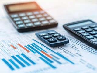 Close-up of a business plan document with financial graphs and a calculator