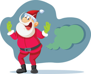 Funny Santa Farting Vector Cartoon Character Design. Santa making noises because he has digestive problems 
