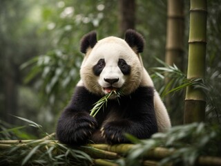 Fototapeta premium A panda chewing on bamboo