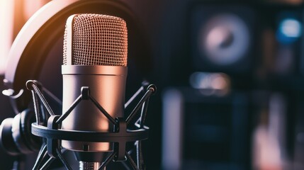 Professional Studio Microphone Close up in Recording Booth