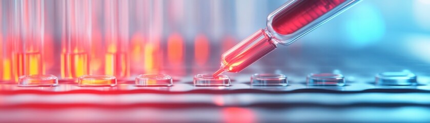 Close-up of advanced pipetting robots handling genetic samples in a biotechnology lab random add