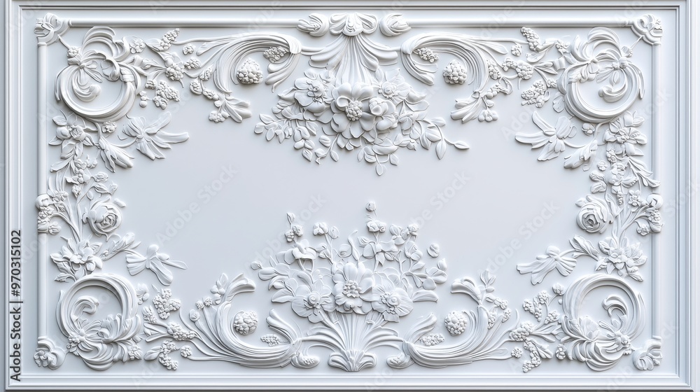 Wall mural white floral ornate frame decorative design element