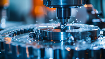 Close-up of a CNC machine milling a metal part with precision