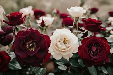 Obraz premium Burgundy and Cream Rose Bokeh with Organic Textures and Soothing Light