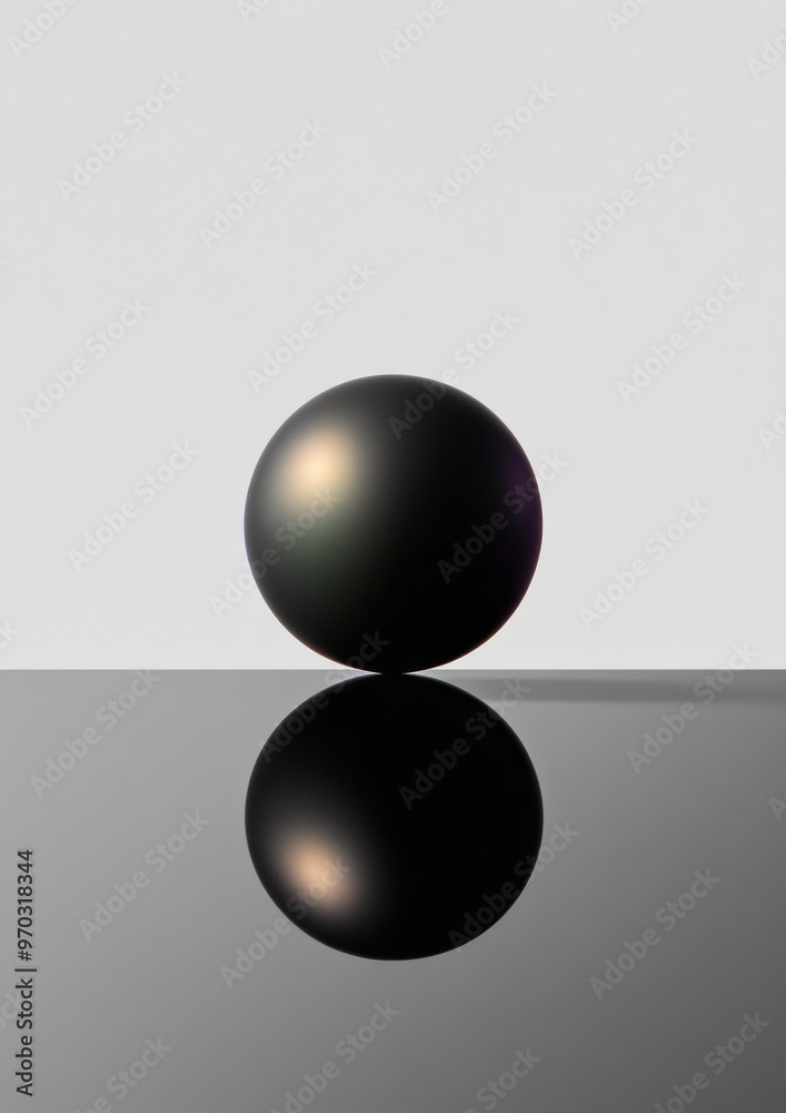 Poster Minimalistic Reflective Black Surface with Floating Iridescent Balloon for Branding or Party Theme Mockup
