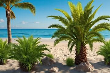 Lush Coastal Palm Bushes for Summer Promotions with Realistic Design