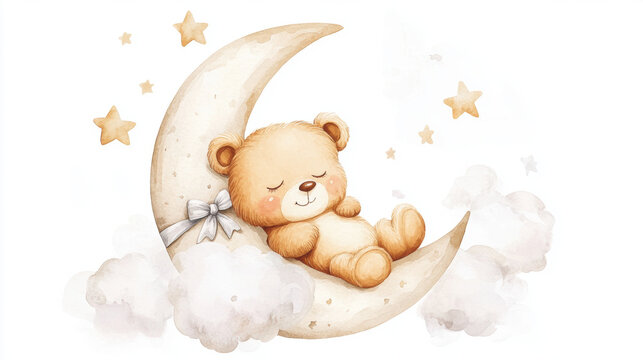 Naklejki Teddy Bear Sleeping on Moon.