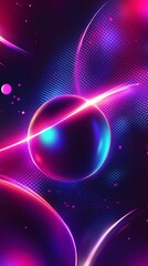 Abstract neon spheres with glowing lines on